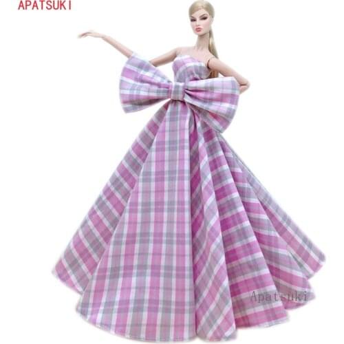 Purple Plaid High Fashion Wedding Dress for Barbie Doll Outfits Bowknot Clothes Evening Dresses Gown 1/6 Dolls Accessories DIY