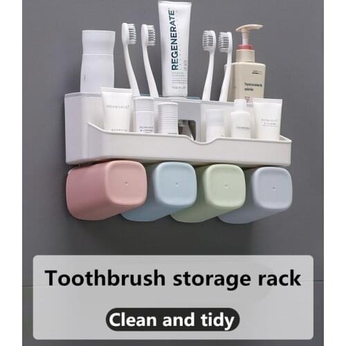Hot-selling new toothbrush holder automatic toothpaste dispenser, wall-mounted cosmetic storage rack bathroom accessories set