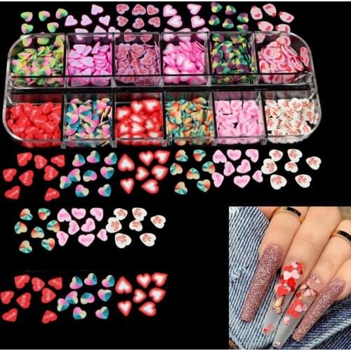 Valentines Sweet Love Heart Nail Art Sequins 3D Polymer Clay Flakes Slice Nail Decorations Polish Manicure DIY Resin Accessories