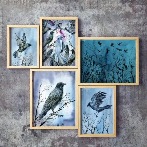 Canvas Print Painting Witch Crow Horror Poster Nordic Style Waterproof Ink Hd Modern Living Room Bedroom Decoration