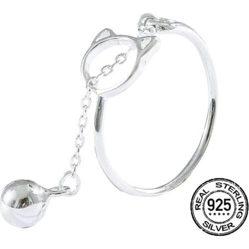 Tassel Cat Open Rings For Women Adjustable S925 Silver Hollow Bell Simple Korea Fashion New Trendy Student Girl Jewelry Gift INE