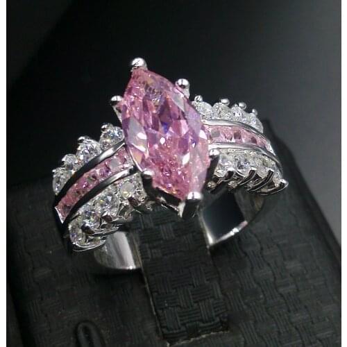 Choucong Classic Jewelry Marquise Cut Pink stone 5A Zircon stone 925 silver Wedding Band Ring Set Sz 5-11 Gift