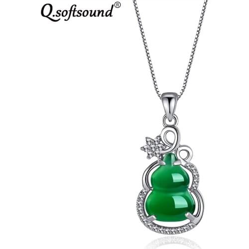 Classic Gourd Chrysoprase Pendant Necklace Women White Gold Color Chain Necklaces Jewelry Accesorios Mujer Choker joyas QN0115