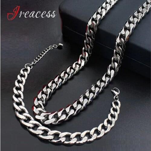 Men Titanium Stainless Steel Chain Necklace & Bracelet Set Women Fashion Hip hop jewelry sets For Men Silver Color Never Fading