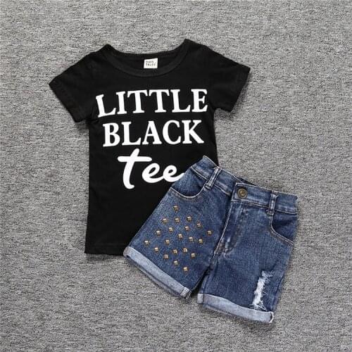 Baby Girl Clothes Set Girls Cotton Letter Top + Rivet Jeans Short Pants 2 Pcs Set