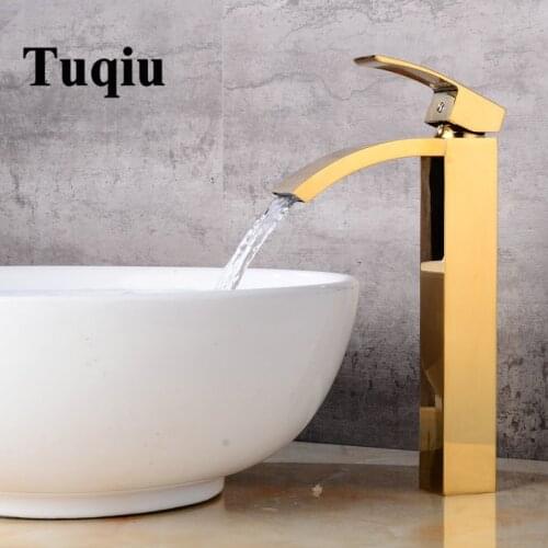 Tuqiu Basin faucet brass bathroom faucet single handle torneiras para pia de banheiro Gold sink Wash faucet waterfall faucet