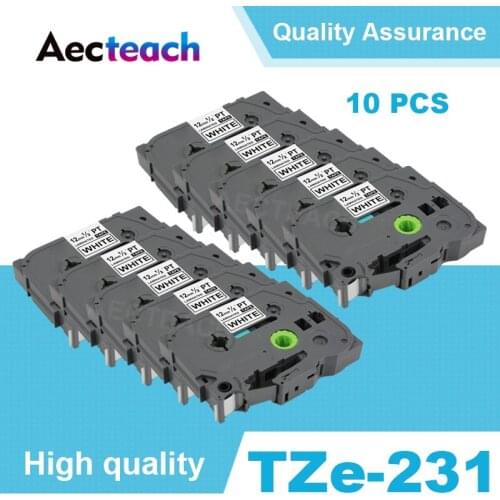Aecteach 10 pcs tze231 tape 12mm compatible for Brother P-touch TZe 231 335 Black on White Multi Colors Label Maker TZ TZe-231