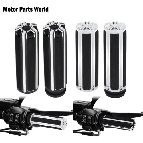 Motorcycle CNC 1''25 Hand Grips Electronic Throttle Handle Bar Black/Chrome For Harley Touring FLHR FLHTK Softail Fat Boy FLSTF