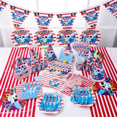 Cartoon Pirates theme Disposable tableware party Decorations paper plates cups hat kids Toys Birthday Baby Shower Party Supplies