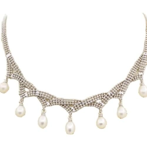 Natural White Teardrop Pearl Pendant Chain Handmade 17-19" Jewelry