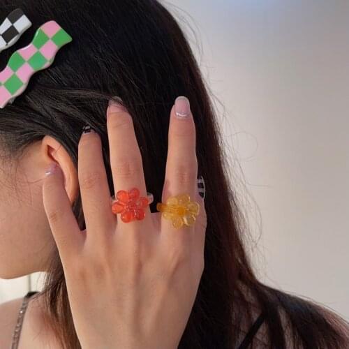 2021 New Kpop Trend Colorful Transparent Acrylic Resin Geometric Flower Rings for Women Girls Aesthetic Jewelry Gifts