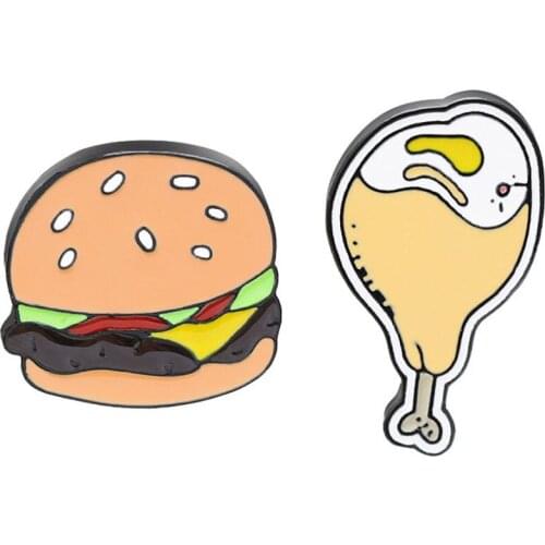 New Exquisite Men And Women Brooch Alloy Creative Burger Pizza Chicken leg Pattern Brooch Badge Wholesale