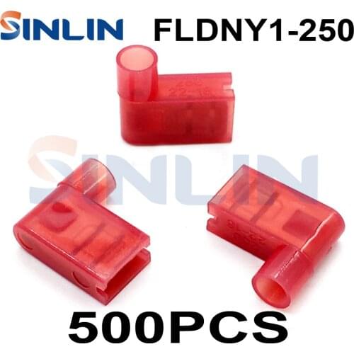 500PCS Crimp Terminals FLDNY1.25-250 Nylon Flag Female Terminal insulated flag 6.3 plug Right Angle Terminals 0.5-1.5mm 22-16AWG
