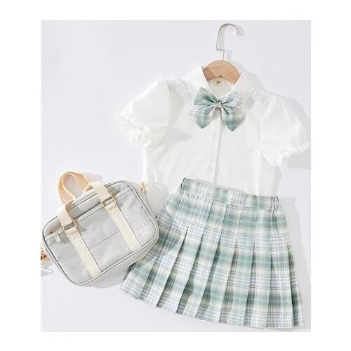 Girls College Style Pleated Skirt 2021 Summer Children Jk Uniform Plaid Skirts Big Kids School Students Sweat Clothes