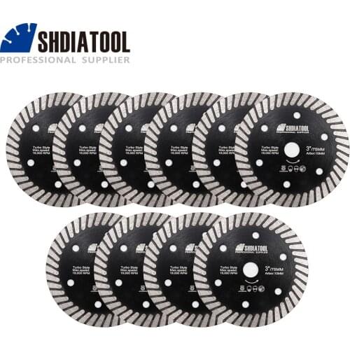 SHDIATOOL 10pcs/pk 75mm Diamond Hot Pressed Ceramic Turbo Blade 3inch Saw Blade Fast Cutting Speed For Porcelian Tile Blade