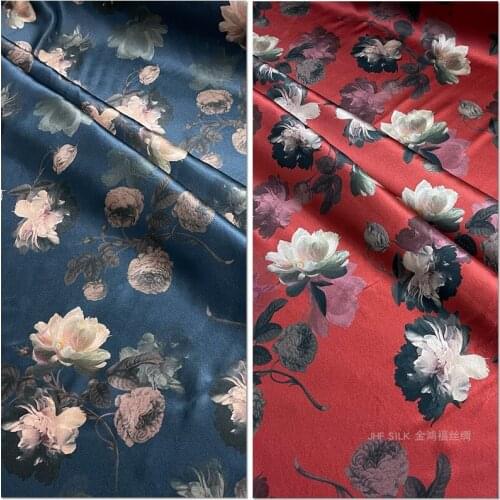 1 Meter Mulberry Silk Silk Fabric Cheongsam Dress Shirt Fabric Printing Wide Stretch Satin White Flower
