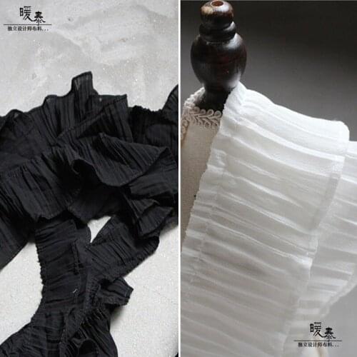 8cm Unique Pleated Lace Trim Double Layers Black White Folds Chiffon DIY Collar Decor Skirt Wedding Dress Designer Accessories