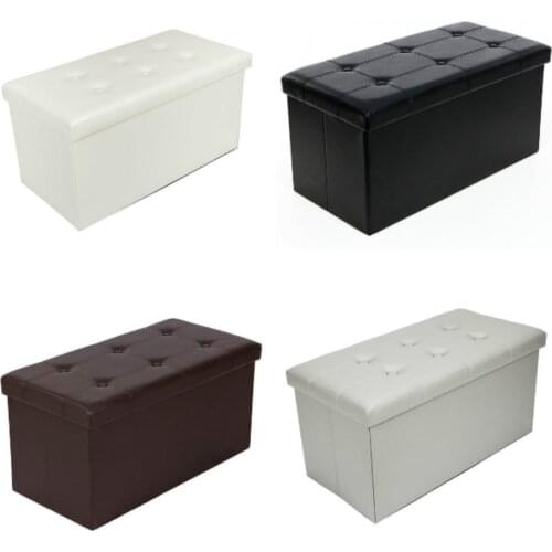 Bench Footstool Storage Stool Cabinet Practical PVC Leather Rectangle Shape with Leather Button 76*38*38CM[US-Stock]