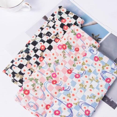 50x148CM Japanese Cotton Floral Lattice Printed Fabric By Half Meter Tissu for Sewing Clothes Kimono Bags Handmade DIY Material