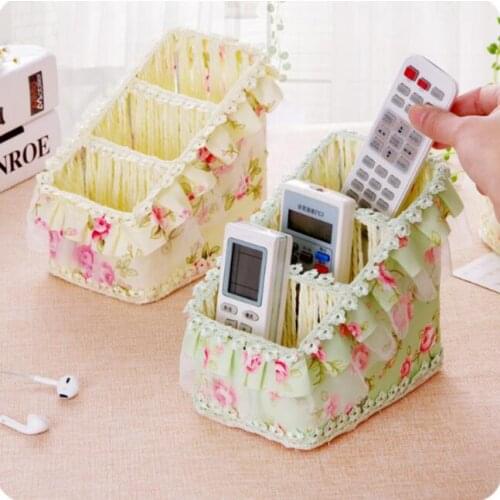 Fabric Lace Small Fresh Desktop Remote Control Storage Box Sundries Makeup Organizer Finishing Rattan Basket