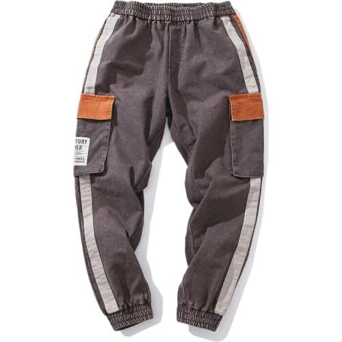 Outdoor 2019 Spring Autumn loose Hiking Camping trekking hip hop overalls striped Cargo patchwork ankle length pants men