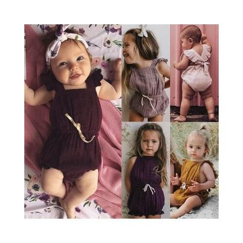 VTOM Baby Infant Rompers Baby Girls Romper Back Cross Sleeveless Rompers Cartoon Infant Jumpsuit Baby Toddler Clothes