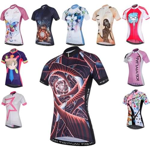 KEYIYUAN Funny Cycling Jersey Women Short Sleeve MTB Riding Bicycle Clothes Biking Team Bike Shirts Top Ladies Cycle Clothing