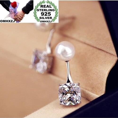 OMHXZJ Wholesale European Fashion Woman Girl Party Wedding Gift White Pearl White Zircon 925 Sterling Silver Stud Earrings EA03