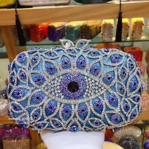 XIYUAN lady rhinestone sparkly gold clutch bag women luxury crystal blue evening bag female party purse femme soiree pochette