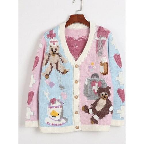 2020 Winter Sweater Long Sleeve Pink V Neck Cardigan Womens Sweater