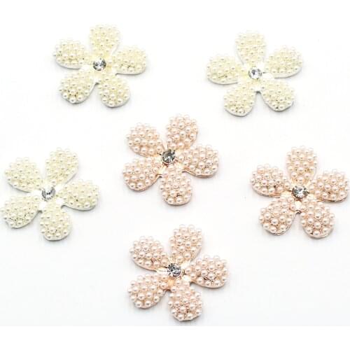 ZMASEY 5Pcs new alloy pearl flower flat back buttons, DIY hand-sewn clothing, hair accessories, decorative jewelry accessories