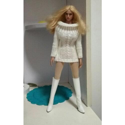 1:6th Female Figure Accessory White Long Sleeve Sweater Clothes Model for 12"