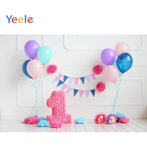 1st Birthday Backdrop Interior Balloons Flag White Wall Floor Kid Photocall Customized Photographic Backgrounds For Photo Studio