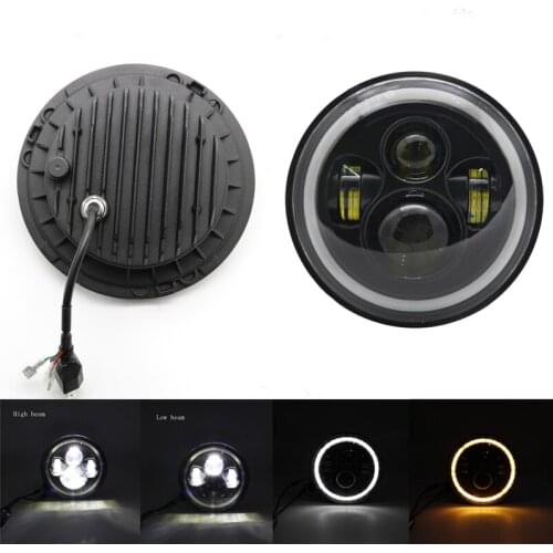 1 Piece 7 Inch Round LED Headlight with Amber Signal Halo Angle Eyes with DRL Halo for Motorcycle 97-15 Jeep Wrangler
