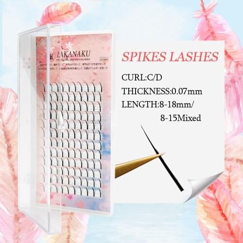LAKANAKU 12Lines Premade Spikes Lashes Single Tapered Eyelashes Premium Individual Eyelash Extensions