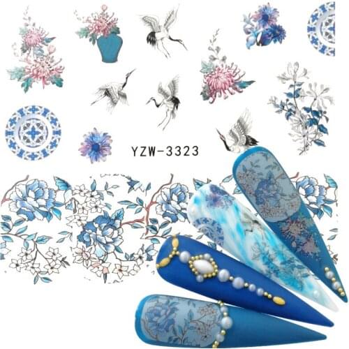 YWK 2020 New Arrival 1 PC Nail Art Flower Blue Colors Rose Water Design Tattoos Nail Sticker Decals for Beauty Manicure Tools
