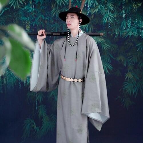 2021 chinese men hanfu ming-made round neck robe summer oriental printed robe purple wide sleeve antique robe cosplay hanfu