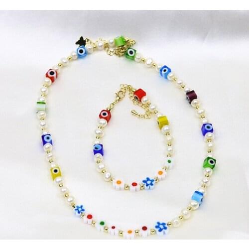 3 Set Jewelry Beaded chain Pearls chain neclace and bracelets for women MIx color jewelry Set 9948
