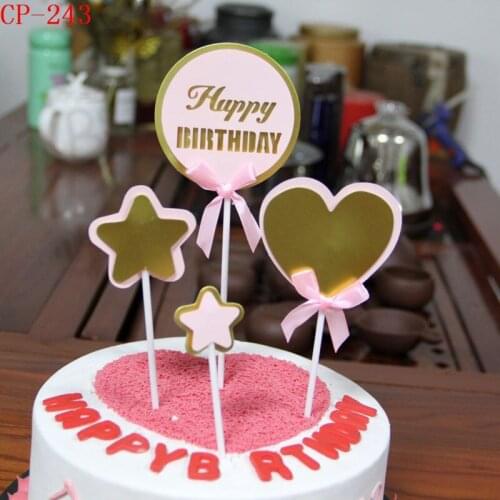 4pc Happy Birthday Cake Tapper Baking Cake Decoration Pink/Blue Heart For Boys Girls Baby Shower Lover Anniversary Cake Decor
