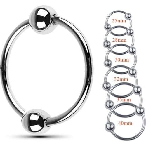 6 Size Metal Penis Ring 2 Beads Ball Glans Massage Stainless Steel Cock Ring Delay Ejaculation Scrotum Stretcher Sex Toy for Men