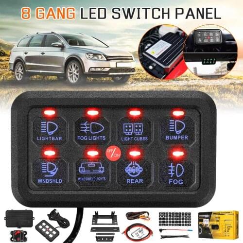 8 Gang LED Auto Switch Button Panel Relays System Kits Universal Touch Circuit Control Panel for Truck Caravan Boat UTV ATV SUV