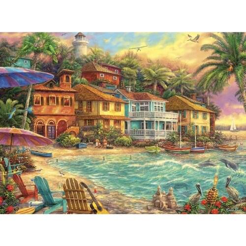 Diy 5D Diamond Painting Cross Stitch Kits Scenery Drill Full Square/Round River Village Diamond Embroidery Home Decor Gift