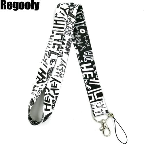 White Hello Hey Funny Letters Funny art Lanyard Neck Key Strap for Phone Key ID Card Cartoon webbings ribbons
