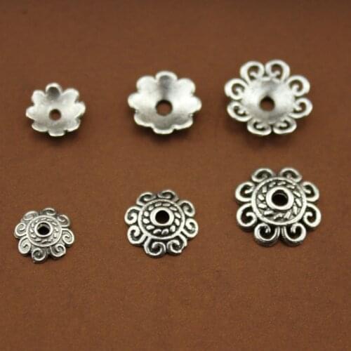 50pcs/lot Tibetan Silver Charm Bead Caps 8 10 12mm Alloy Beads Receptacle Tassels Caps Findings DIY Jewelry Making Accessories