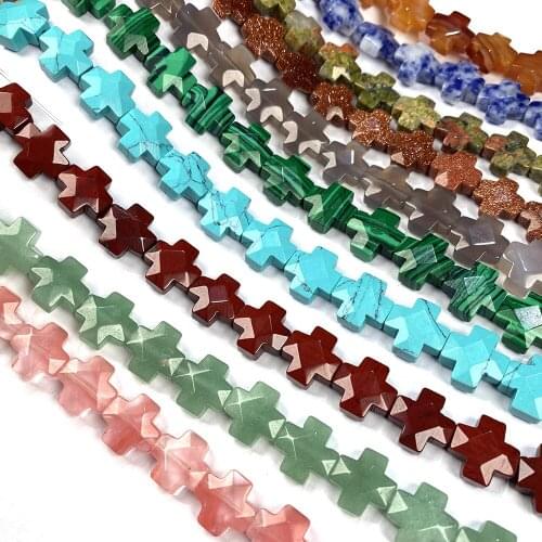 Natural Stone Beads Exquisite Cross Shape Crystal Agates Rose Quartz Turquoises Stone Charm for Jewelry Making Necklace Bracelet
