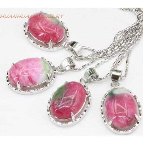 Natural Stone Jades Pendant Stainless Steel Chain 16x25mm Necklace For Women Necklaces & Pendants Oval Shape Diy Jewelry B3342