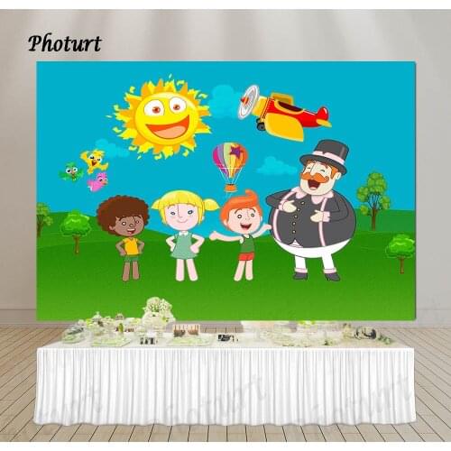PHOTURT Mundo Bita Backdrop Kids Birthday Party Background Hot Air Balloon Vinyl Polyester Photography Banner Decorate Props
