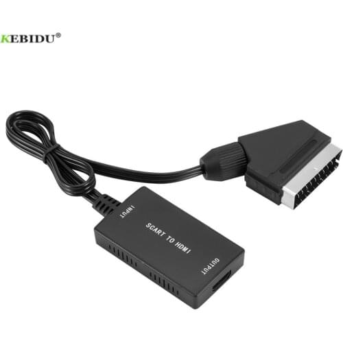 Kebidu 720P/1080P SCART To HDMI-compatible Video Audio Upscale Converter Adapter for HDTV Monitor Projector with USB Cable