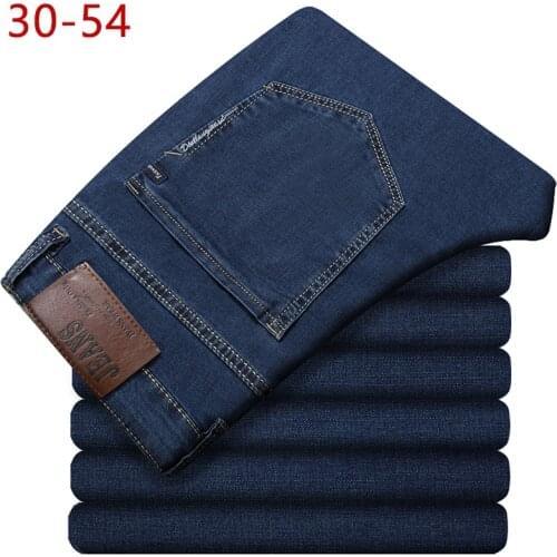 30-54 Big Size Classic Baggy Men Jeans 2019 New Spring Autumn Male Casual Solid Straight Zipper Long Stretch Varsity Denim Pants