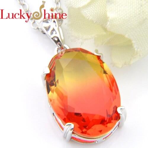 Luckyshine NEW Fashion Women Jewelry Oval Bi Colored Tourmaline Crystal 925 Silver Wedding Pendants for Necklaces With Chain